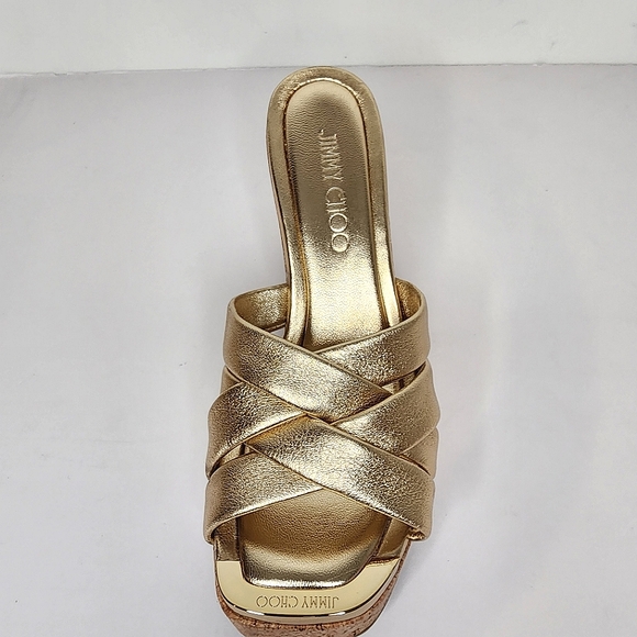 Jimmy Choo Maribou 110 Slip on Platform Wedge Slide Sandals In Gold Size 36.5 - Picture 2 of 7